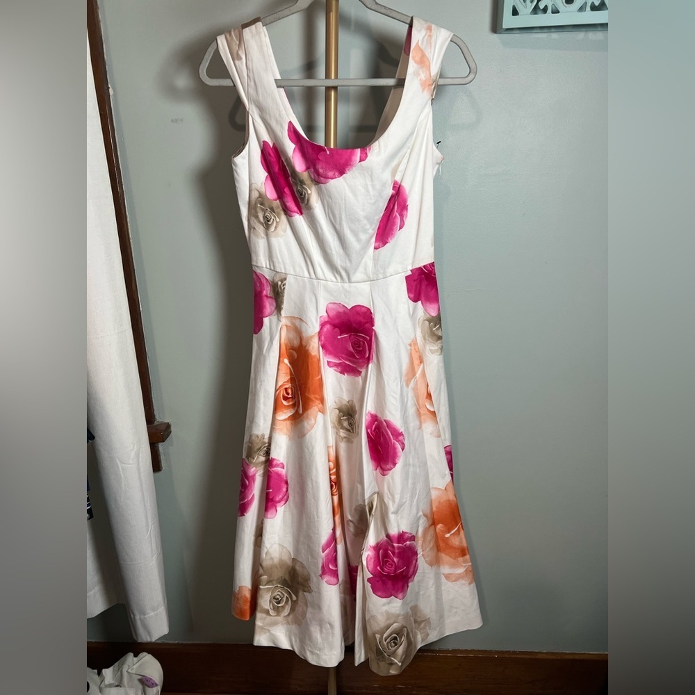 Calvin Klein Pink and Orange Sleeveless A-Line Midi Dress